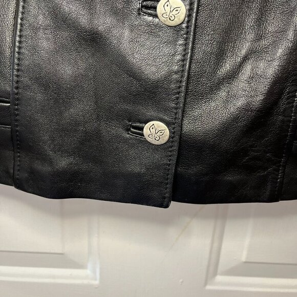 Hide Society Germany   mob Wife Black Vintage Leather Cropped Moto Jacket Sz 34 - Picture 3 of 11